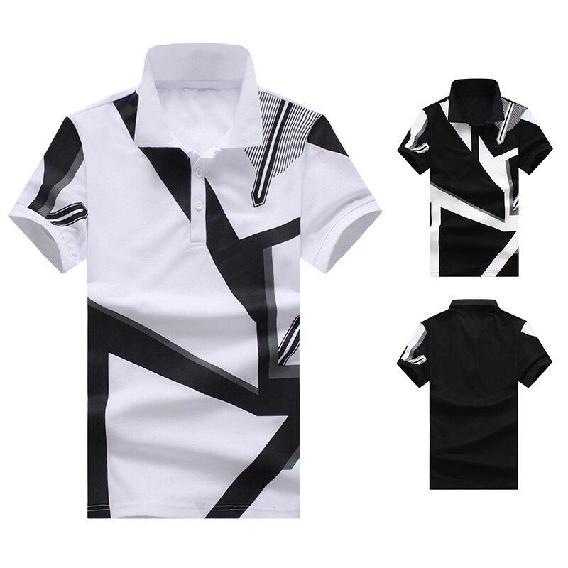 European Size Summer Men's Brand Tops Business Casual Cotton Geometric Print Short Sleeve Polo Shirt S-XL