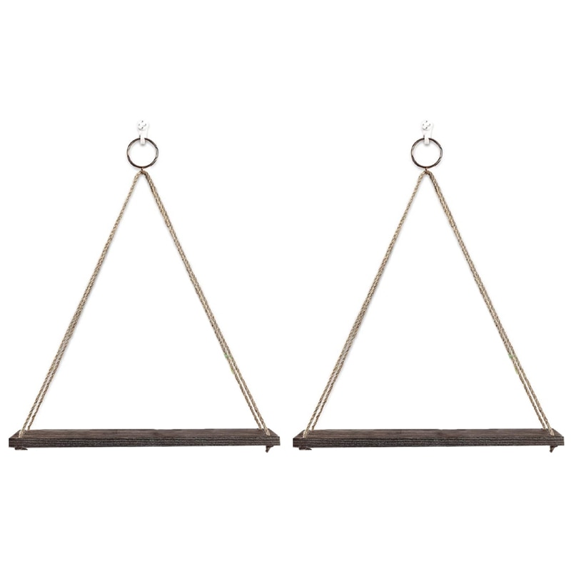 Hanging Shelves Wall Mounted Wood Shelves with 2 Rings Lightweight and Durable Farmhouse Rope Shelves: Default Title