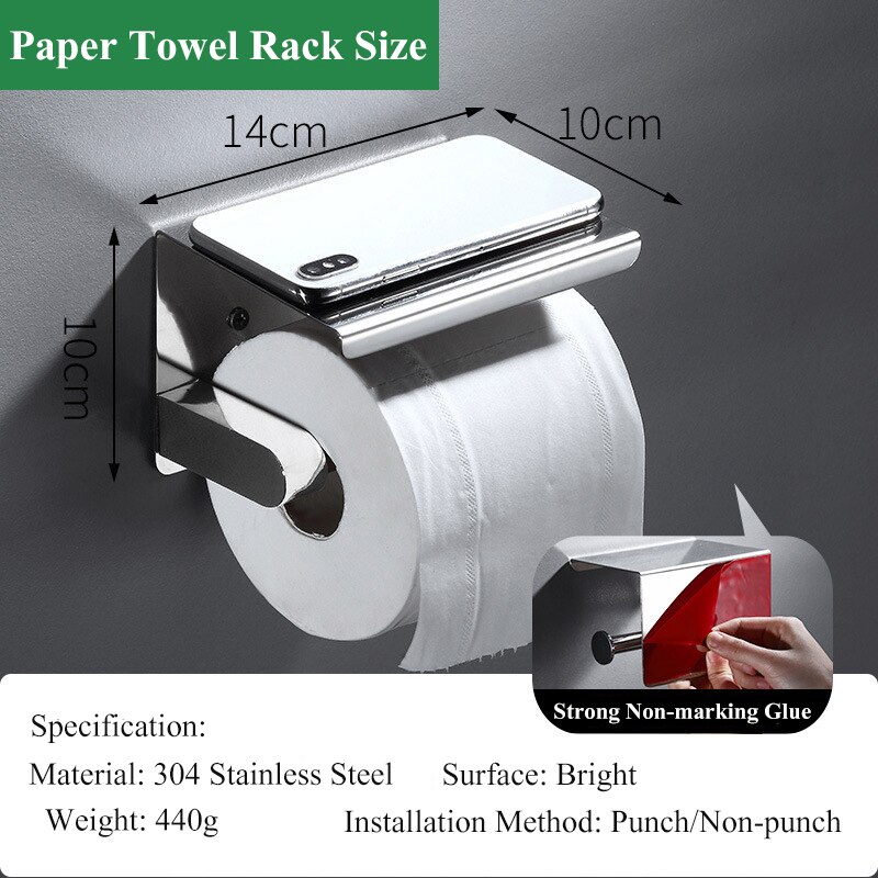 Free-punch – porte-rouleau de papier toilette en acier inoxydable 304, porte-serviettes, Anti-rouille, étagère distributrice étanche: Argent