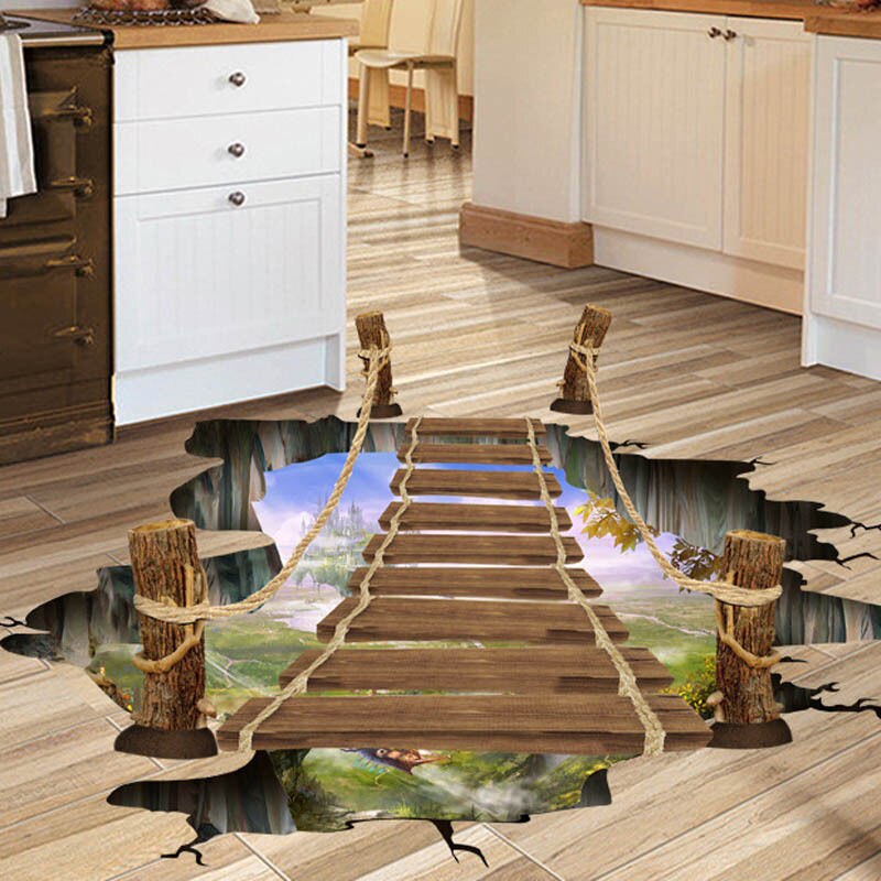 60x90 cm Kinderen 3D Drijvende Brug Slaapkamer Vloer Sticker Kids Woonkamer Decoratieve Stickers Verwijderbare Milieu P0.2
