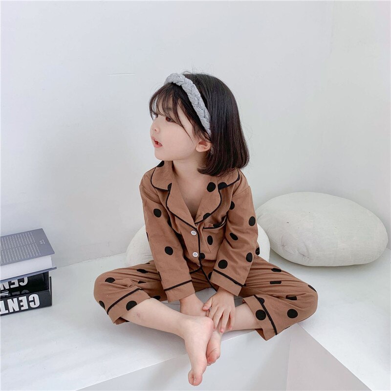 Lente/Herfst Kinderen Pyjama Set Dot Gedrukt Met Lange Mouwen Tops + Broek Pak Kinderen Pyjama Soft Katoen Ongedwongen Jongens meisjes Homewear: dm19313-2 / 6T