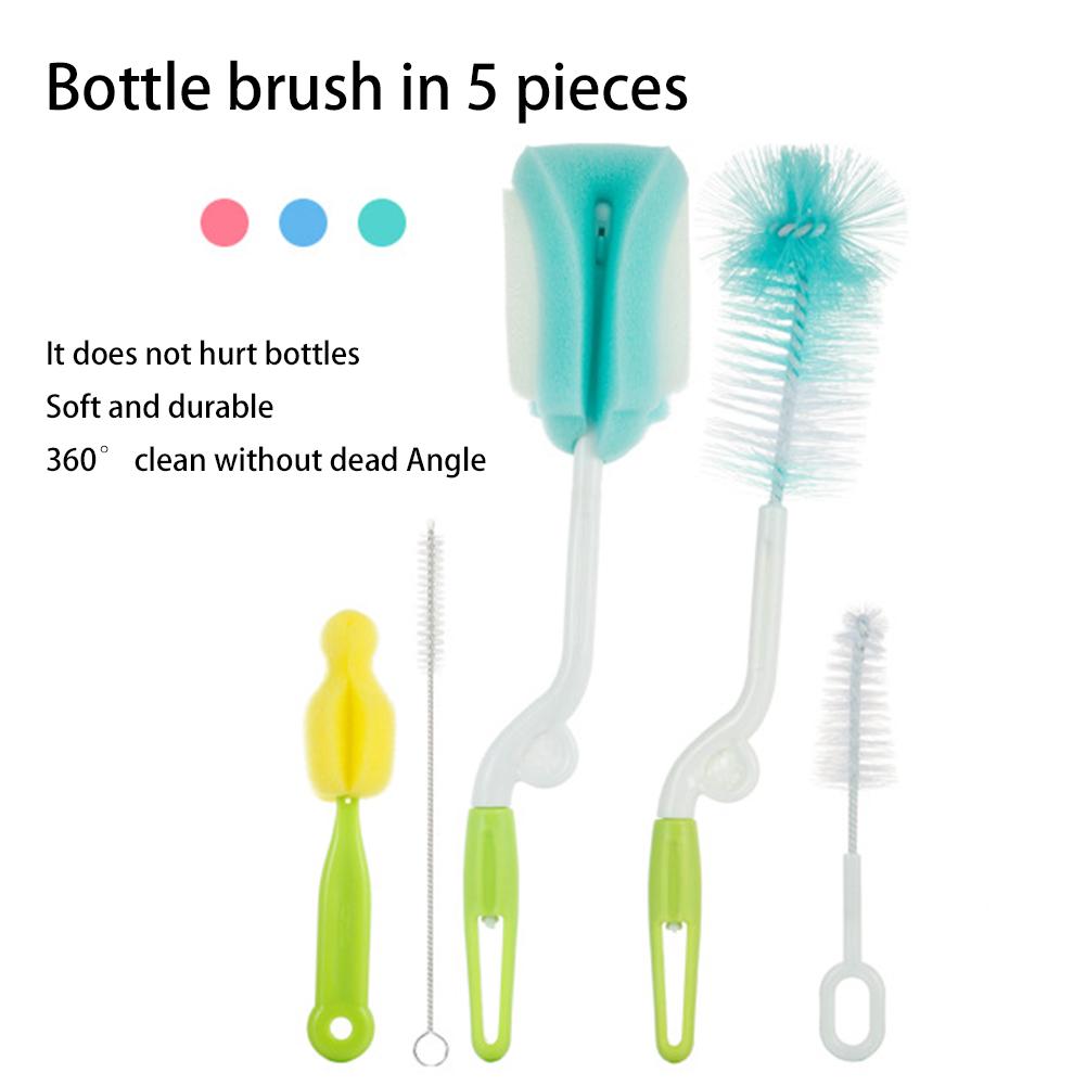 5Pcs/Set Baby Bottle Brushes Brush 360-degree Rotating Head Cleaning Sponge Cup Brush Kit For Baby Bottle Washing Cleaning Tools