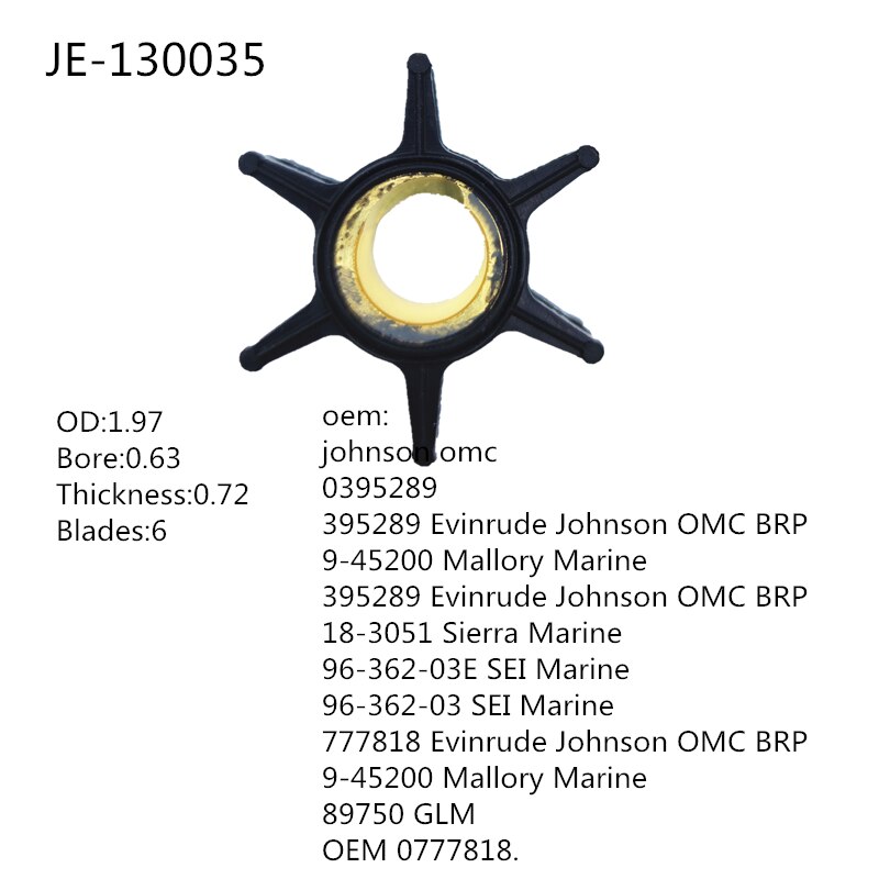 Jetunit perämoottorin siipipyörä veneen moottorin siipipyörä 395289 evinrude johnson omc brp 9-45200 mallory meren perämoottoritarvikkeet: Default Title