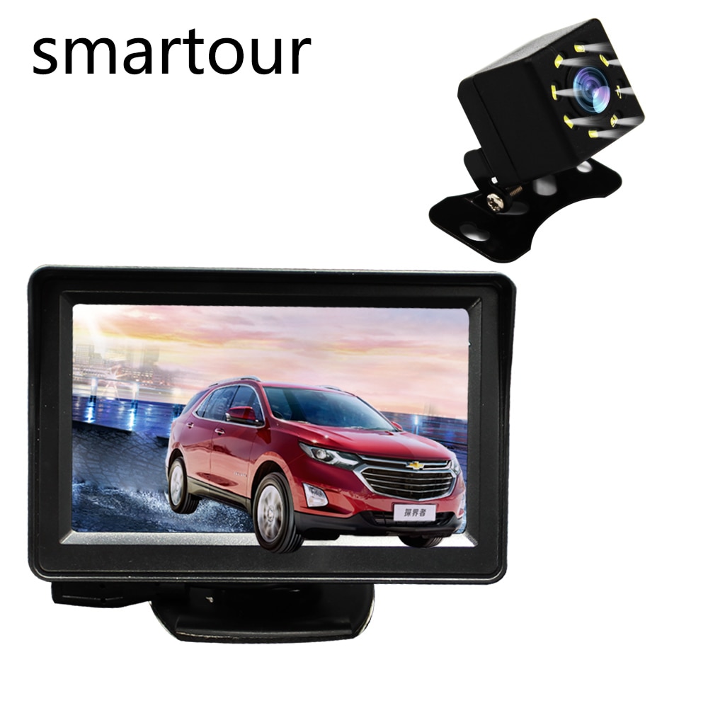 Smartour Auto Camera Universele Led Licht Hd Afbeelding Achteruitrijcamera Omkeren Parking Camera 4.3TFT Lcd Auto Monitor Parking Syst