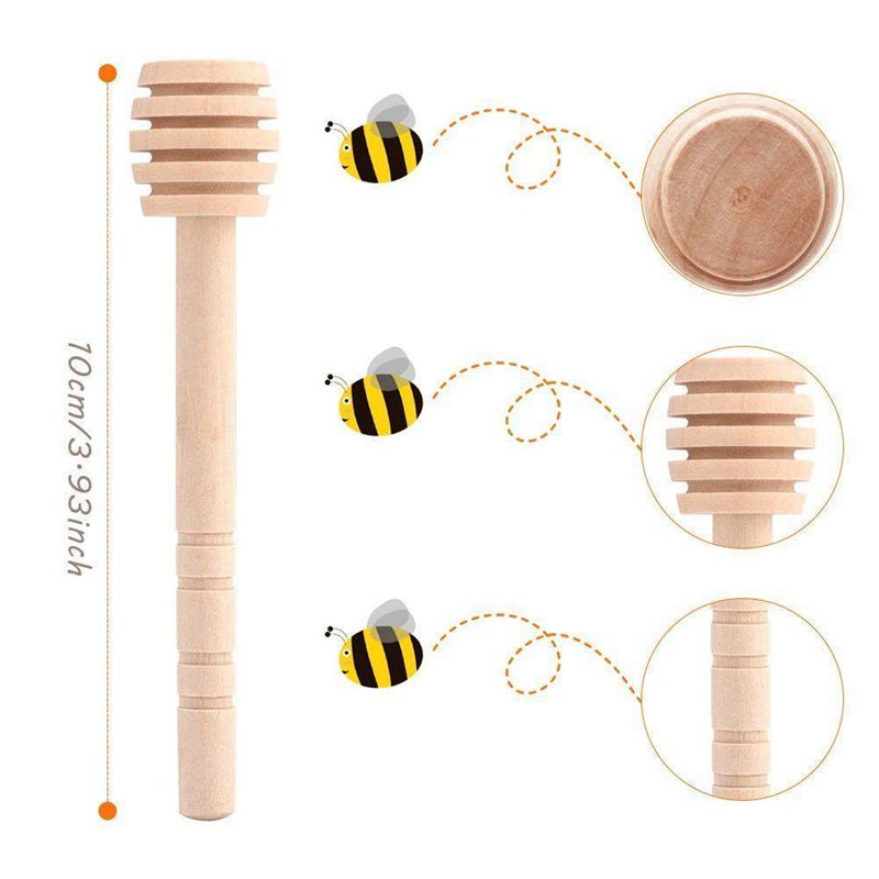 50Pcs Honey Spoons Wooden Baton Natural Household Blender Portable Honey Jam Distribution Pot Collection (10cm)