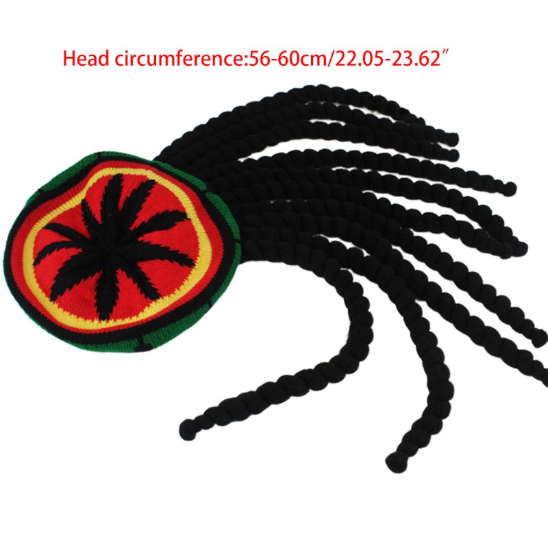 Mężczyźni kobiety nowość dredy czapka z peruką reggae jamajski styl szydełkowane czapki z dzianiny długie czarne włosy Halloween beret czapka 40JF