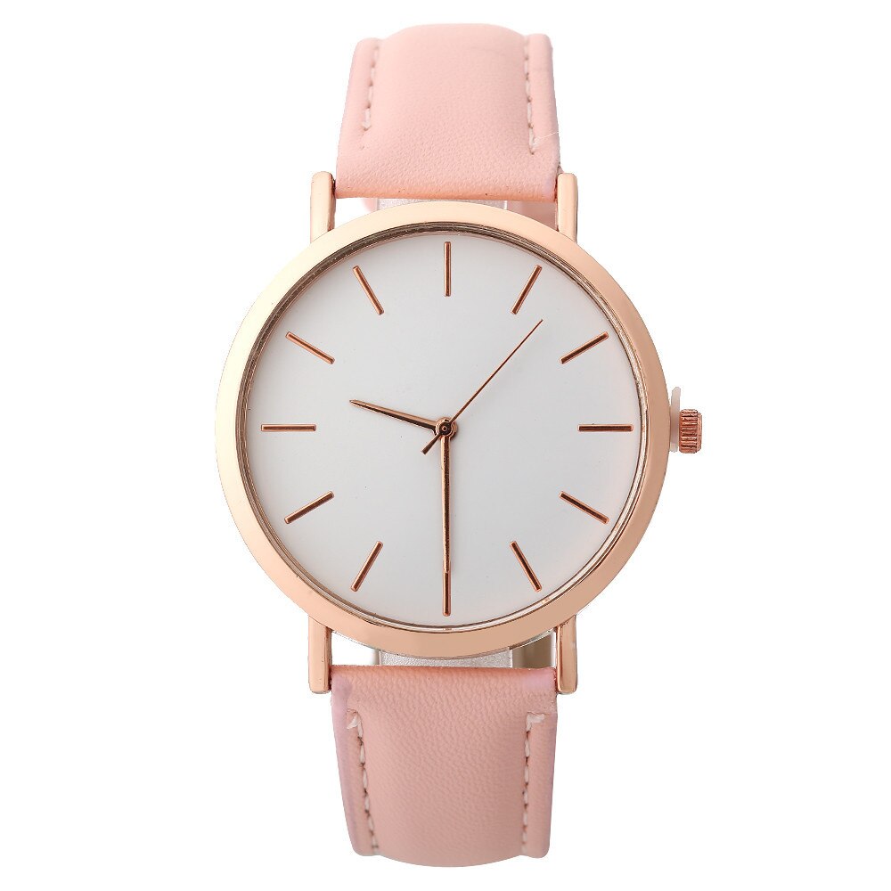 Simples Moda Mulheres Pulseira de Couro Relógio Analógico Casual Ladies Watch Quartz Rodada relógios de Pulso Relógio Feminino relogio feminino: Rosa