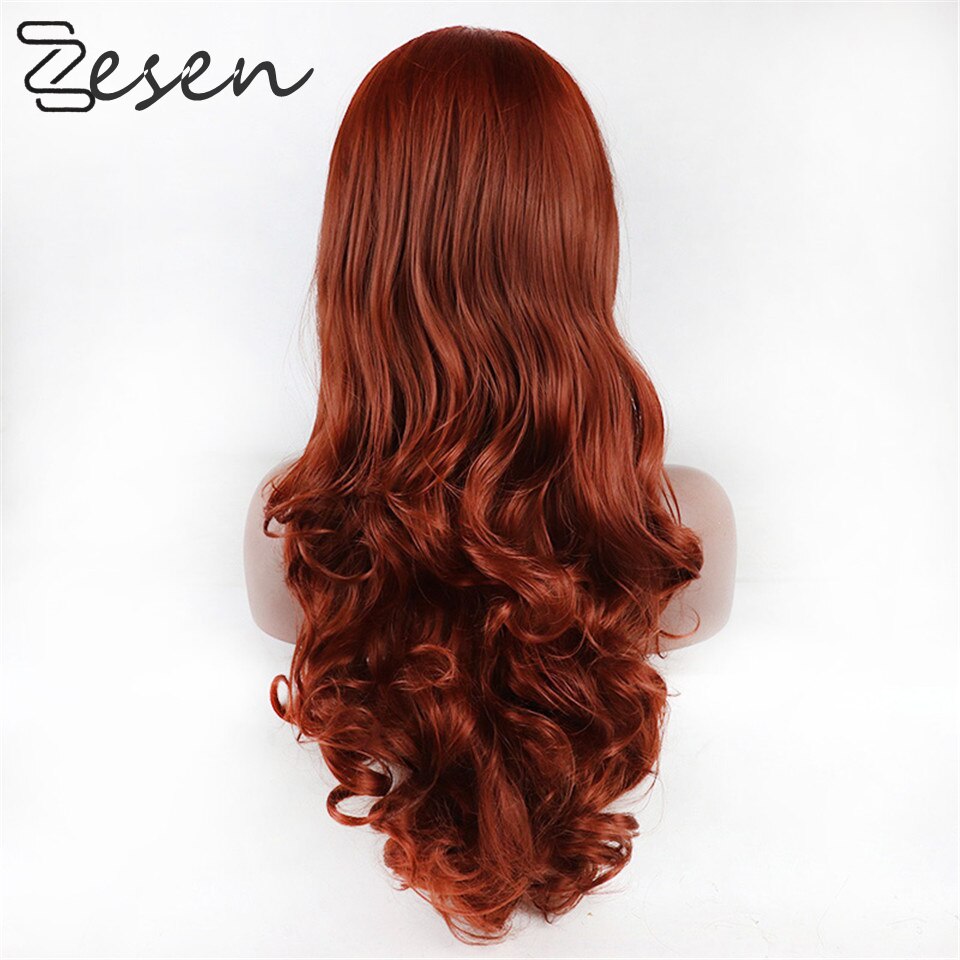 Zesen Orange 13*Lace Front Wig High Temperature Fiber Copper Red Long Wavy Synthetic Wigs With Baby Hair