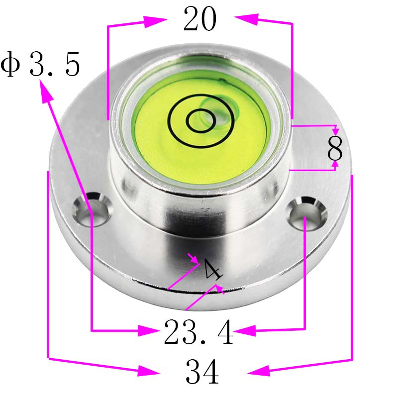 Universal Round Spirit Level Bubble Bead Metal Glass Inclinometer with Installation Base Diameter 34mm 1PCS
