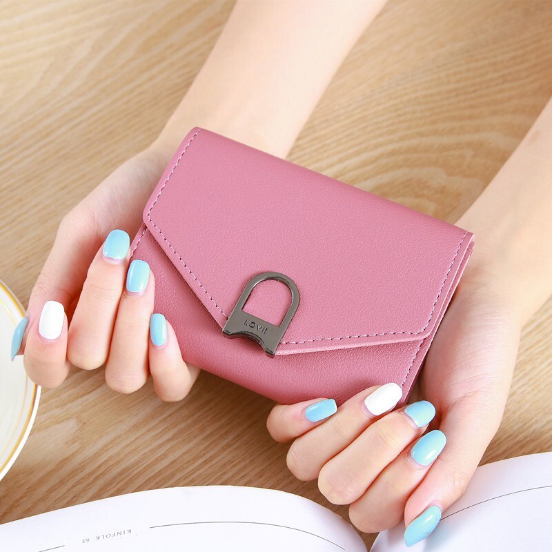 Vrouwelijke Portemonnee Mode Elegante Korte Portemonnee Vrouwen Snoep Kleur Kleine Lederen Portemonnee Dames Kaarthouders Tas Voor Vrouwen Clutch Dames: Rose