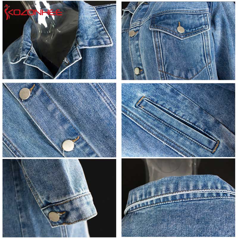 Abrigo vaquero largo para mujer, chaquetas de bolsillo informales, Vintage, azul, a la , #07