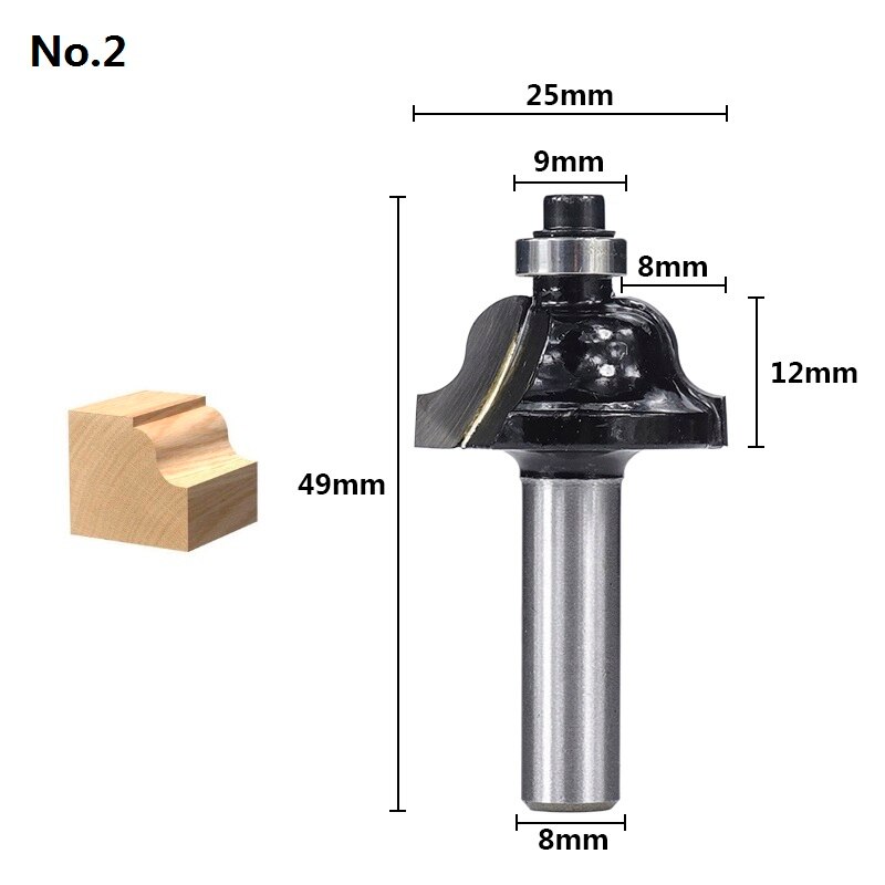 XCAN Corner Round Over Router Bit 8mm Shank Bearing Guide Carbide Milling Cutter Woodworking Tools End Mill: No.2