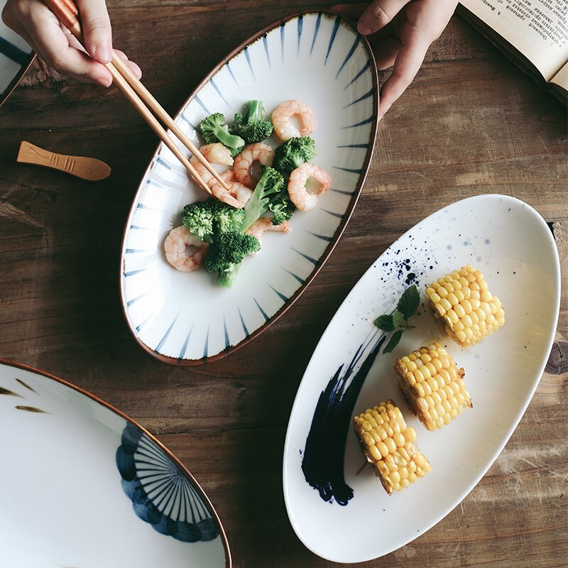 Keramische Plaat Ovale Vis Schotel Japanse Stijl Sushi Plaat Huishoudelijke Servies Plaat Fruitschaal Creatieve Keramische Servies