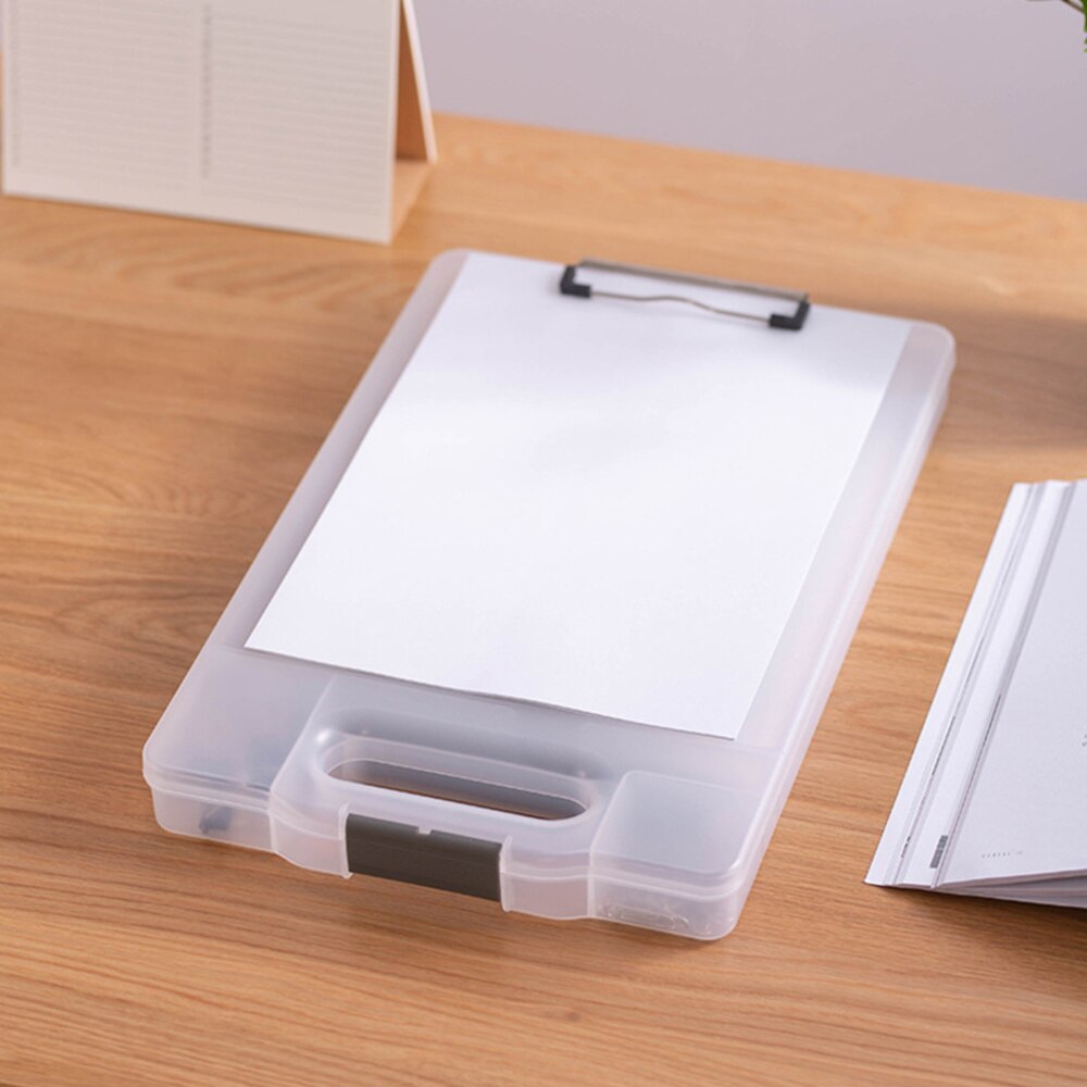 1Pc Portable Clipboard Storage Box Multifunction File Folder Openable Paper Storage Organizer Case Clip Board Writing Pad File F: Transparent