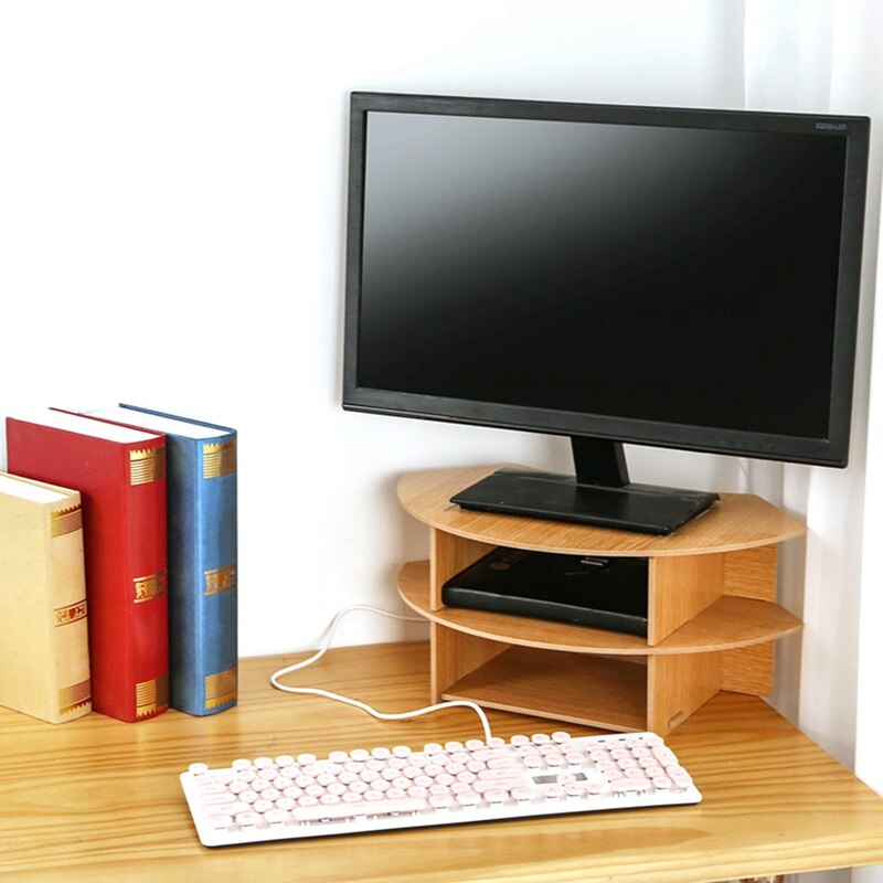 Computer Stand Two-Tier Storage Space Office Desk Corner Storage Thicken MDF Monitor Height Increase Stand Wall
