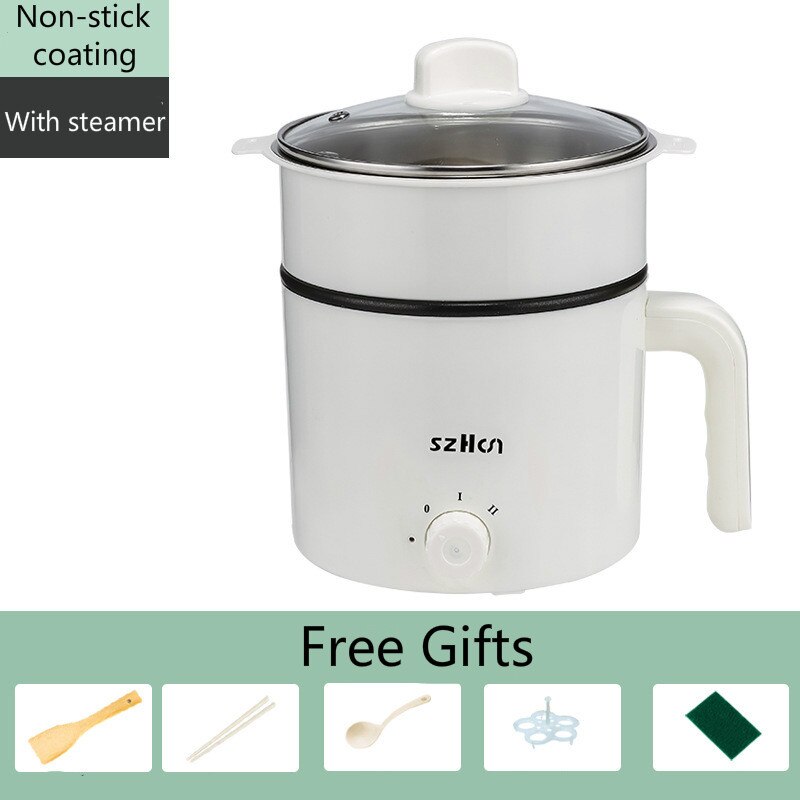 Electric Cooker Dormitory Multi+cooker Household Multicooker For Pot Cooking And Frying And Steak Office Easy Cooking 220V: White with steamer / EU