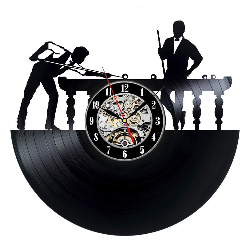 Bowling Sport Wall Clock Billiards Pool Vintage Vinyl Record Wall Clock with LED Lighting Bowling Alley Home Decorative Lamp: B / With LED Light