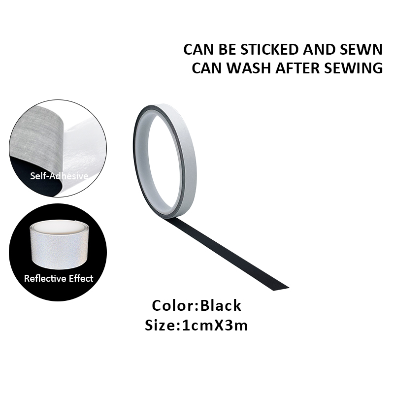Roadstar Black Reflector Self-Adhesive Reflective Fabric Car Sticker Warning Tape Safety Mark Stick on Car Bag Helmet RS-800BJ