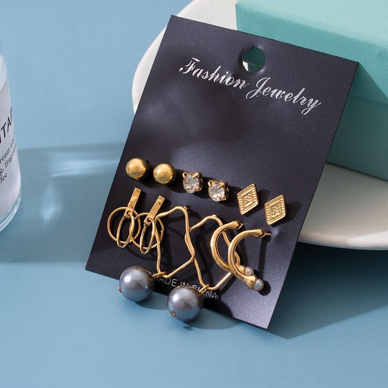 Women's Earrings Pearl Butterfly Earrings Set For Women Bohemian Jewelry 2022 Geometric Heart Crystal Small Stud Earring: 963