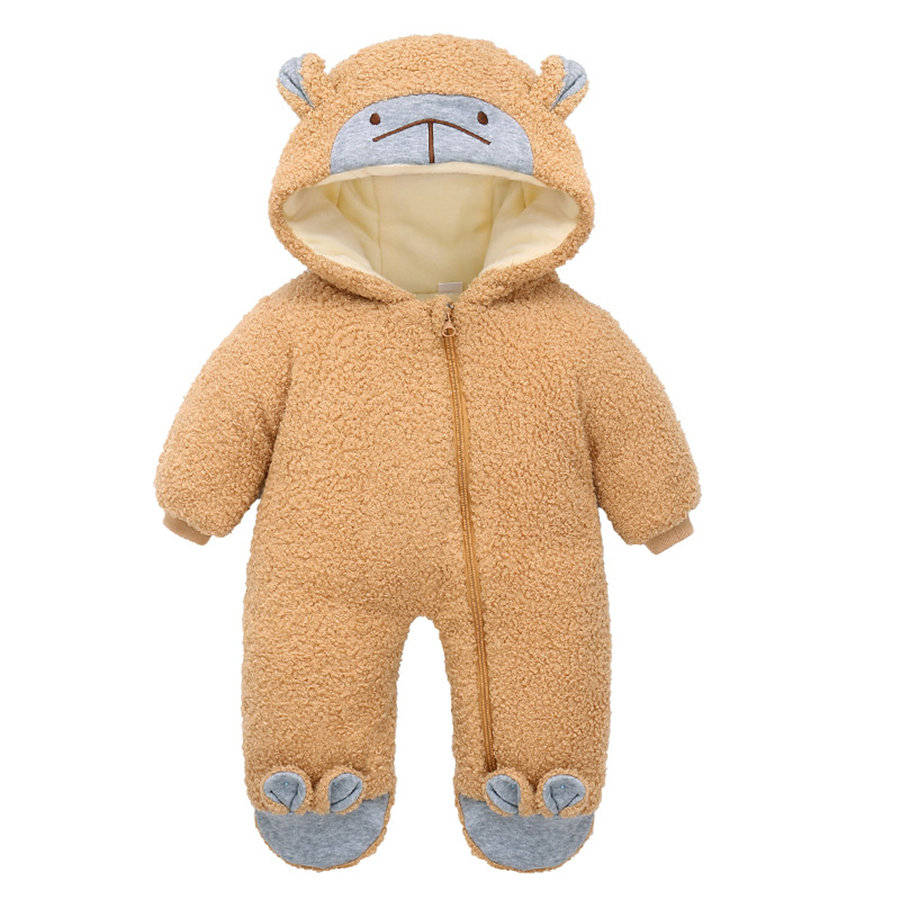 Winter Cartoon Beer Dikke Fleece Rompertjes Baby Boy 12M Tot 24M Leeftijd Hooded Flanel Jumpsuit Peuter Grijs Baby meisje Romper Met Oren: brown / 12m