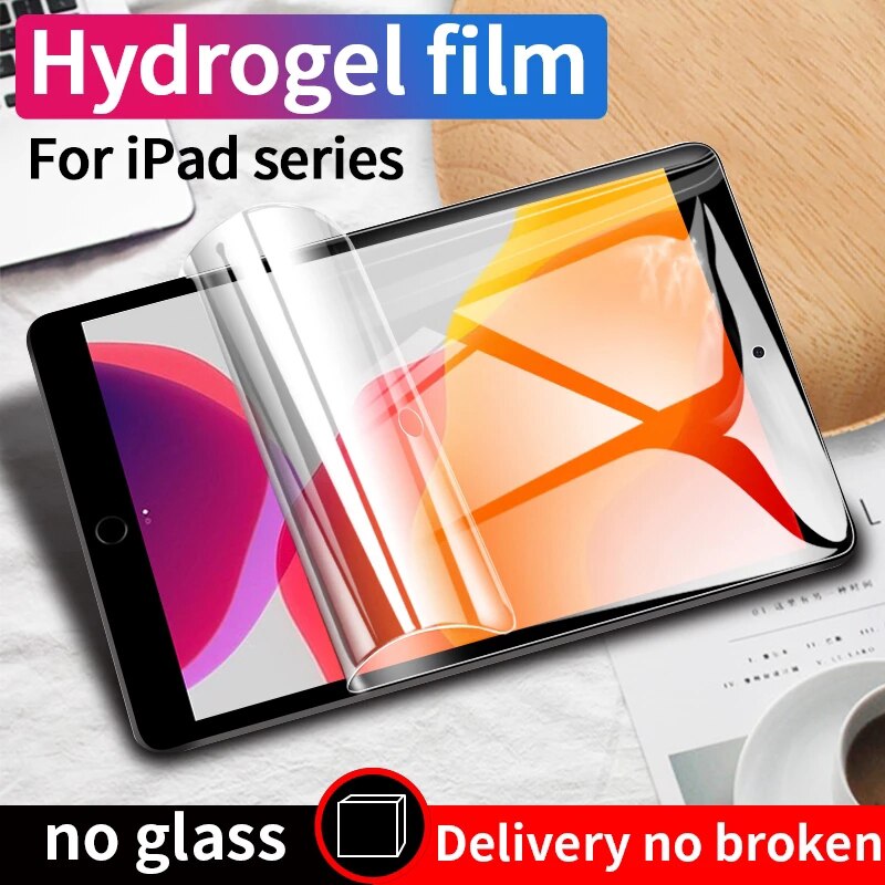 Película protetora de hidrogel para ipad, 7ª, 8ª, 10.2, 10.9, mini 4, 5, pro 11, 2020, air 4, 3, 2, 2020, 10.5, sem vidro