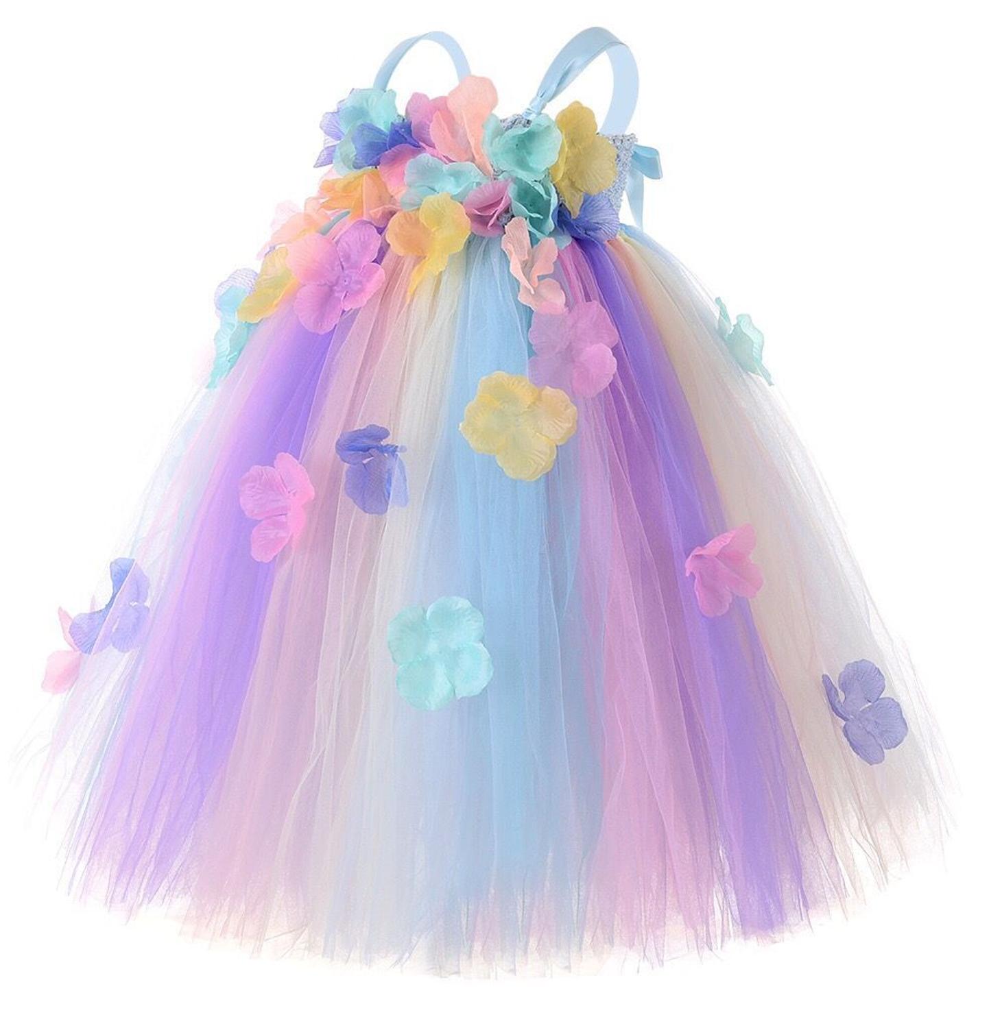 Blomma flickor pastell tutu klänning fairy princess klä upp för födelsedagsfest bröllop festklänningar enhörning kostym outfits