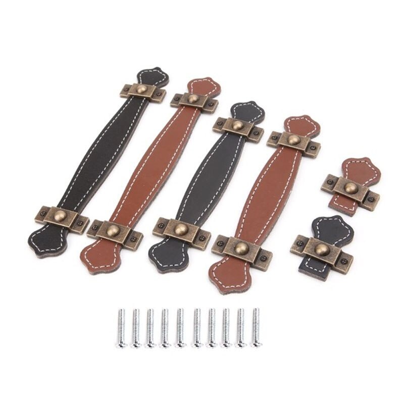 2 Stuks Vintage Lederen Handvat En Knoppen Deur Riem Pull Handvat Voor Meubels Kast Lade Handtassen Bagage Koffer Accessoires