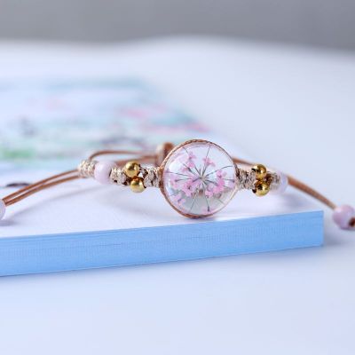 Flor seca romántica japonesa y coreana, cristal transparente, cerámica, cuerda de nailon anudada, pulsera de mujer, símbolo de la feliz: 10