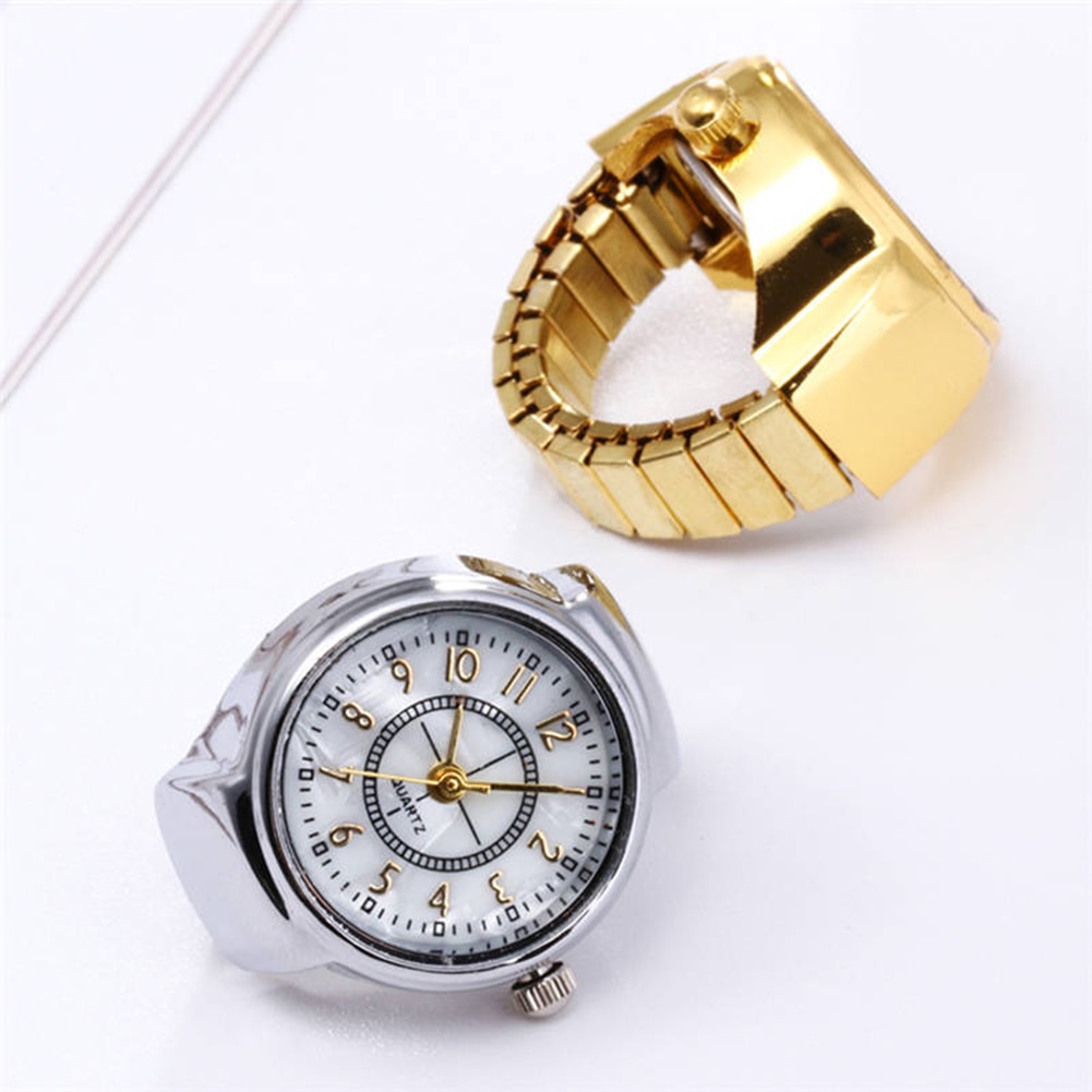 Mini størrelse par ure til kvinder mænd ring ur rundt urskive arabiske tal analoge kvarts ring ure damer finger ring ur