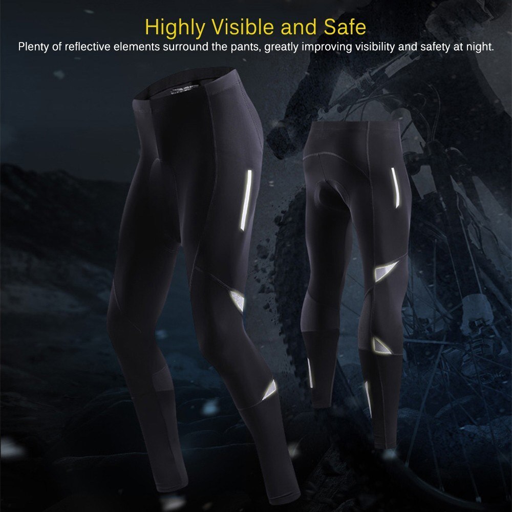 Lixada Men's Reflective Bicycle Pants Gel Padded Cycling Compression Tights Leggings Outdoor Riding Bike Pants