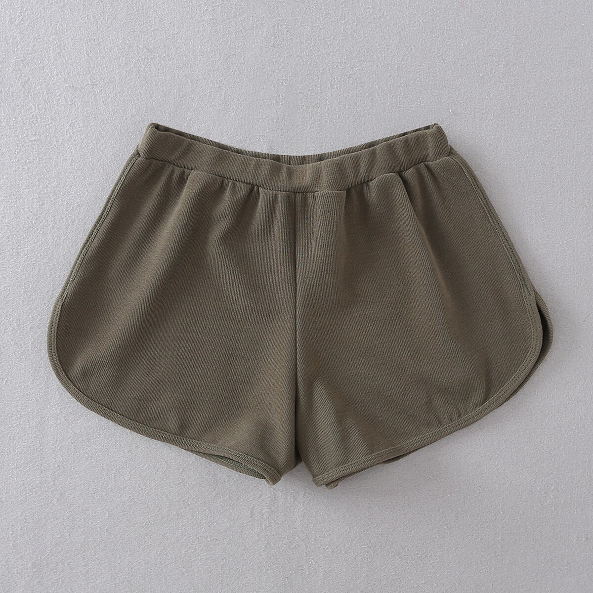 Women Casual Rib Dolphin Shorts: green / S