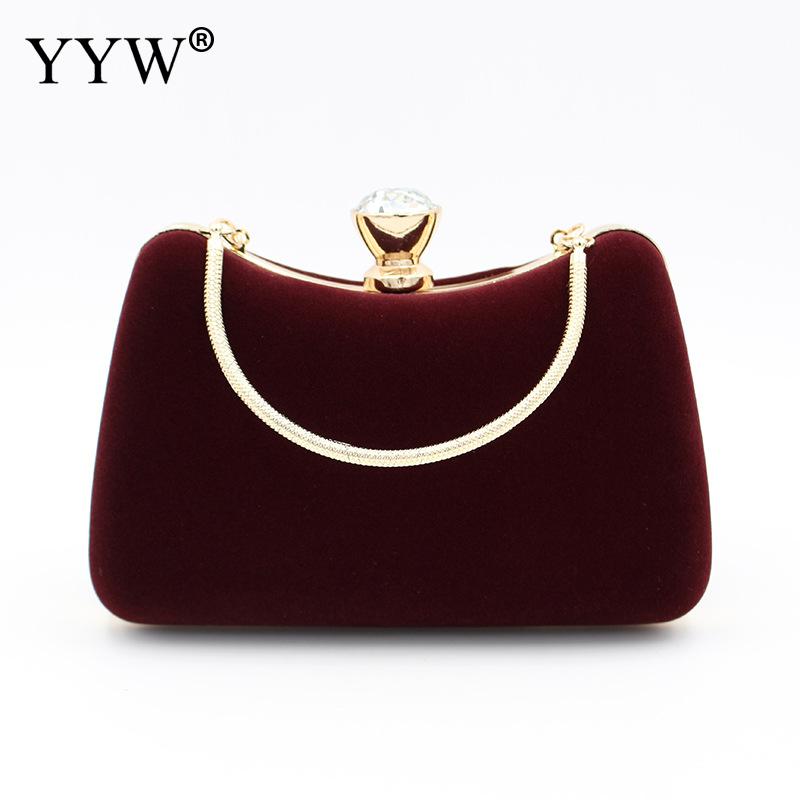 Pochette de soirée bordeaux pour femmes, avec chaîne amovible, Sac à main pour fête Cocktail mariage, Sac en velours