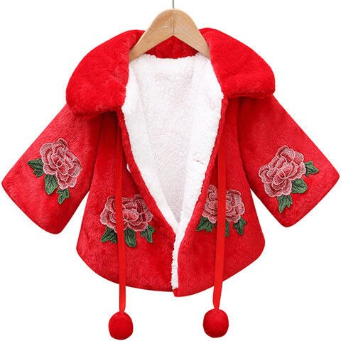 Originele Zebra Vergeet Baby Meisjes Winter Wollen Windjack Kinderen Rozen Borduren Uitloper Kids Pluche Verdikte Overjassen