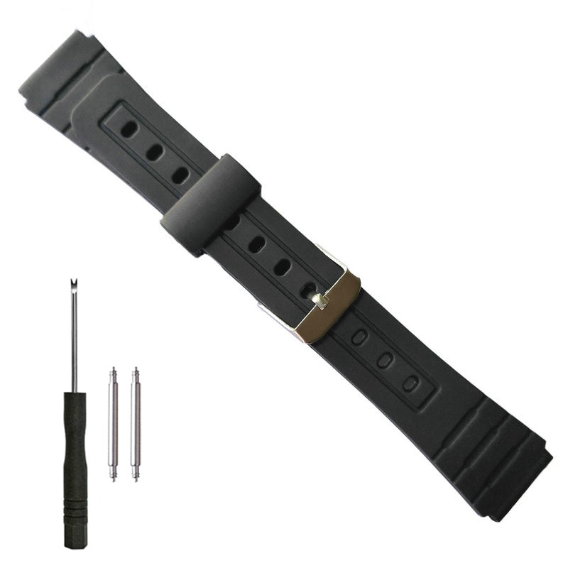 Correa de repuesto para reloj Casio F-91W de 18mm, correa de plástico de resina negra para reloj de pulsera con pasadores, hebilla de Metal F91 F91W