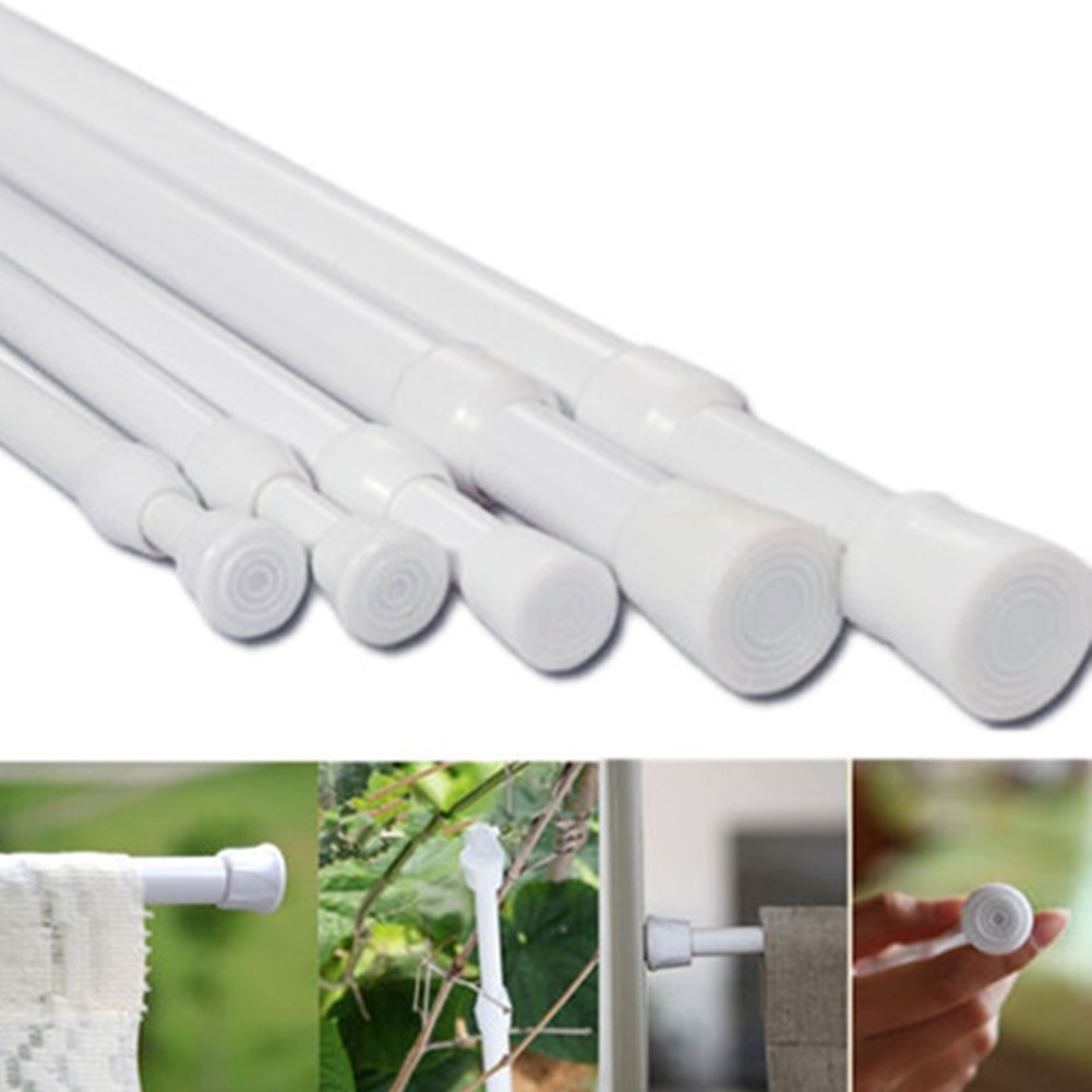 Bathroom Hanging Shower Curtain Rod Adjustable 55-90cm Round Spring Net Voile Extendable Tension Telescopic Pole Loaded Hanger