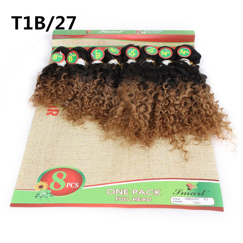 Eunice Ombre Hair Extensions Kinky Curly Weave Synthetic Hair Bundles 8pieces/lot 1 Pack 8-14"INCH: T1B/27