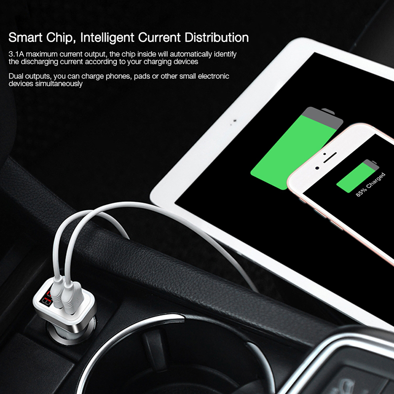 Max 2.1A Car Charger LCD Display Dual USB Port for iPhone iPad Samsung Xiaomi Phone Charging Adapter Car-charger Double USB
