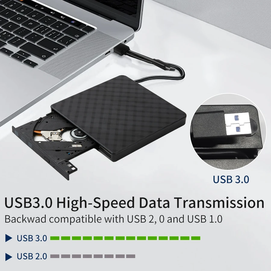 2 In 1 USB3.0 Type-C Slim External DVD RW CD Writer Drive Burner Reader Player Optical Drives For Laptop PC Portable DVD Burner