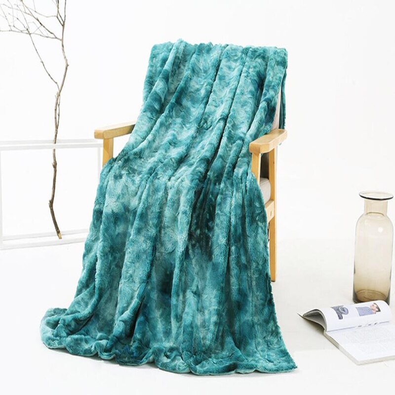 Luxuriöse warm Flauschigen Plüsch Decke binden-Farbstoff Faux Pelz Super Weiche Decke Winter Warme Blätter Bettdecke Decke Für bett Couch: Blau / 160x200cm