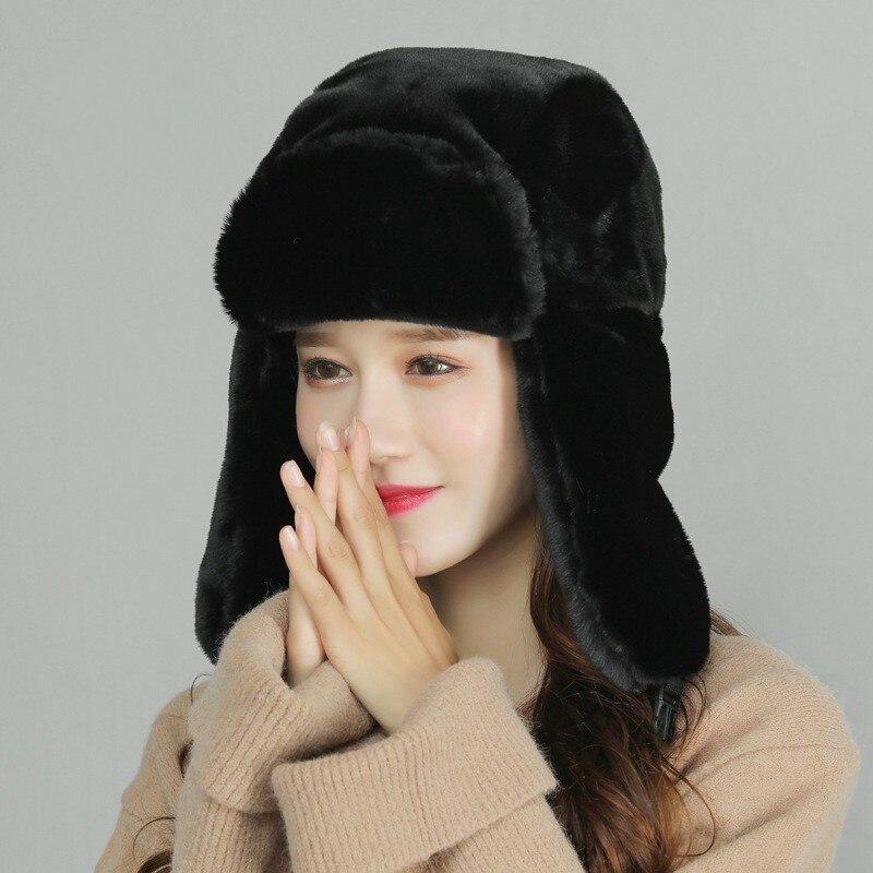 Futrzane czapki damskie czapki zimowe czapki rosyjskie damskie grubsze ciepłe solidne miękkie wiatroszczelne uszy kapelusz zakrywający uszy