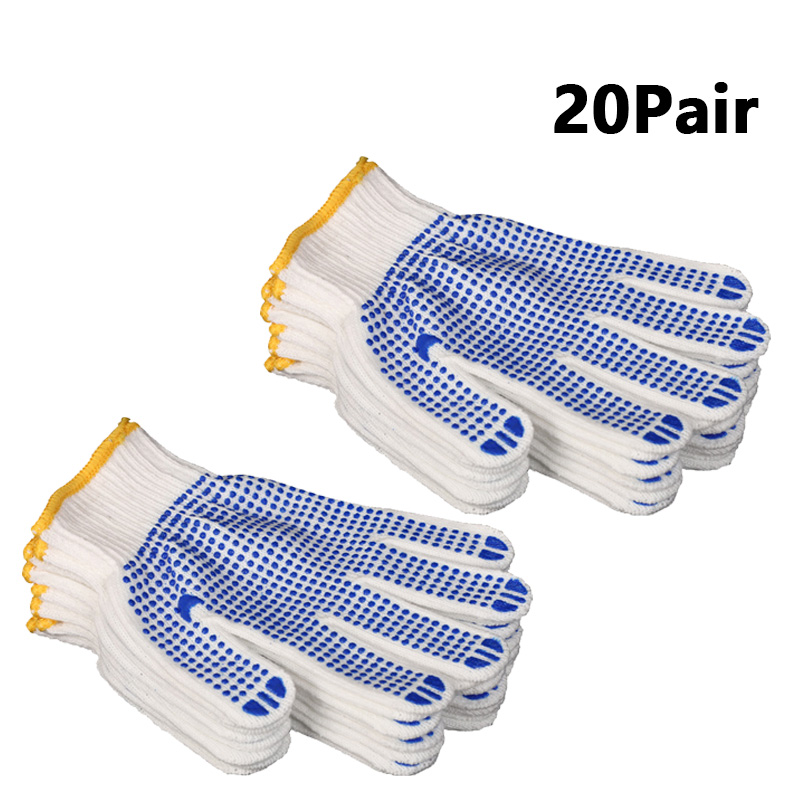 Guantes de algodón de goma blanca y azul, antideslizantes, resistentes al desgaste, goma engrosada, adecuados para el trabajo y la protección del trabajo, 1/2/5 pares: Beige