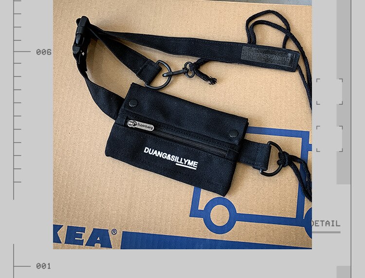 Sac banane en toile, sac banane, Streetwear Hip-hop, unisexe, sac de poitrine avec fermeture éclair pour fille et garçon, sac de ceinture pour téléphone à la: black