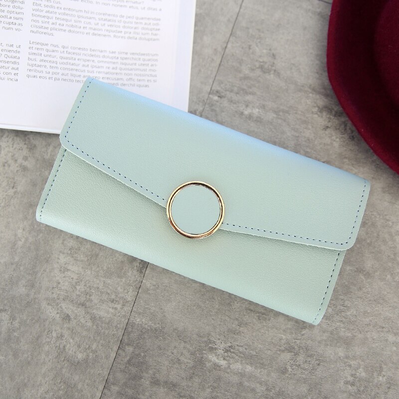 Wallet Leather Women Wallet Long Pu Leather Purse Zipper Metal Circle Decor Wallets Female Hasp Coin Purse Clutch Black