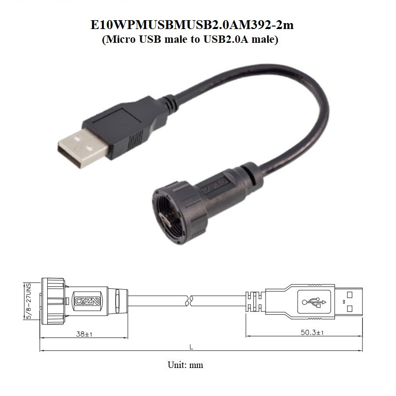 circular waterproof ip67 chassis panel screw wall mount micro usb usb2.0a connector module cable extender adapter coupler: green