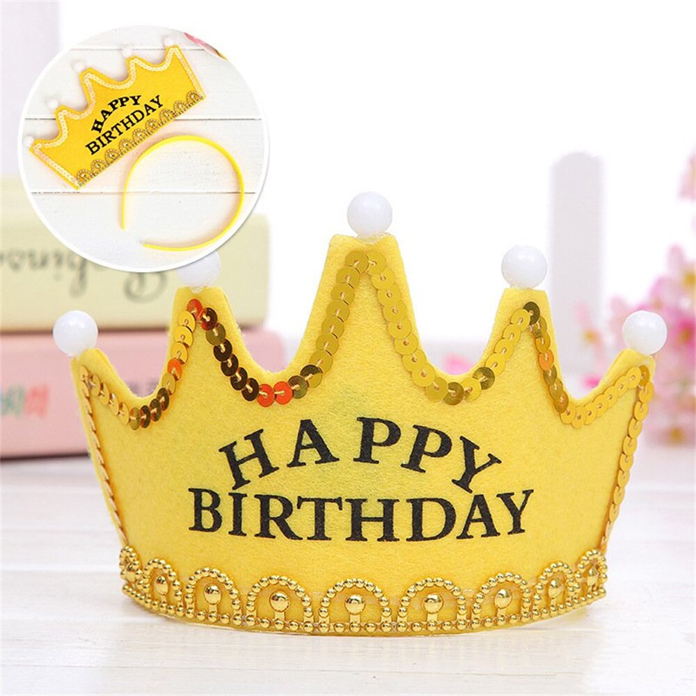 LED Light Happy Birthday Crown Hat for Kids Child Princess King Party Decor Supplies DIY Glowing Birthday Cap Headband: yellow