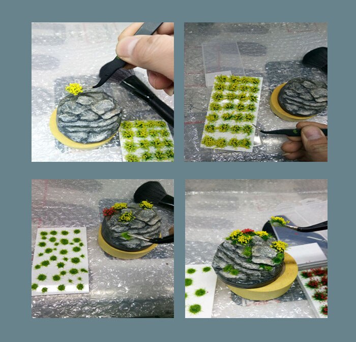 Materiale Scena Modello - Erba Simulato e Petali - Vegetazione Diorama Fai-da-te - Plastica Scala 1:35