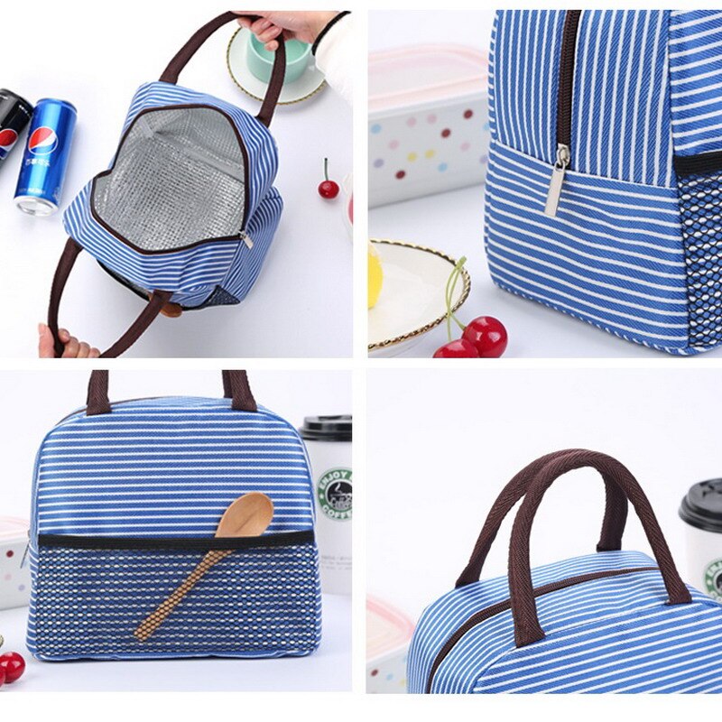 Japanese Stripe Waterproof Nylon Lunch Bags Portable Women Student Lunch Box Thermo Bag Office School Picnic Cooler Bags Bolsos