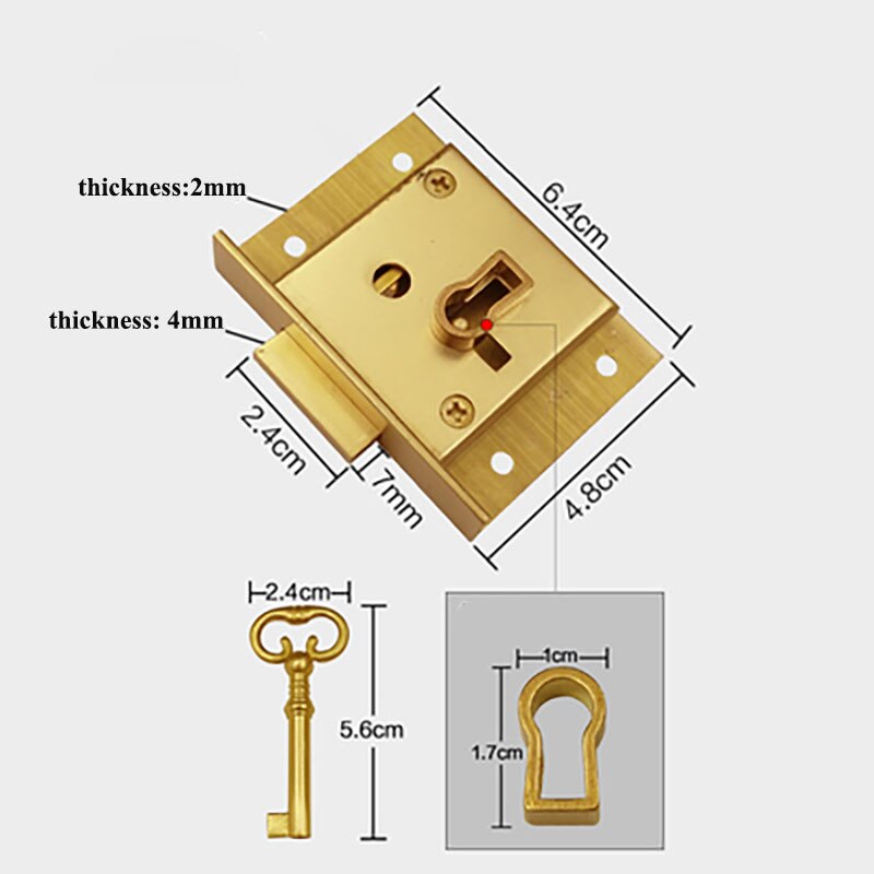 Brass Drawer Door Lock Chinese Style Wooden Case Locks with Keys Square Shape Cabinet Lock Furniture Hardware