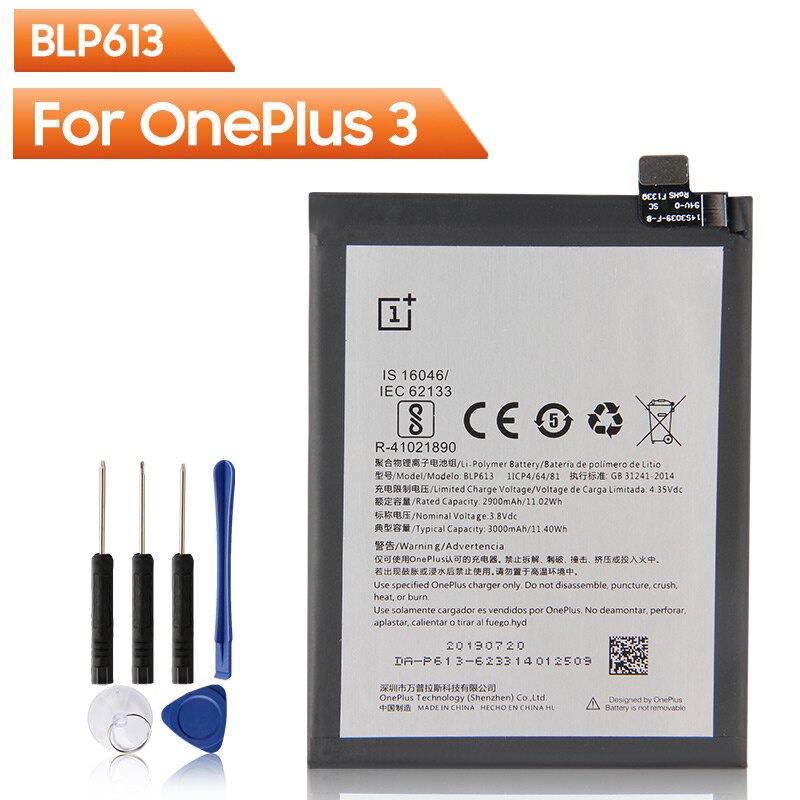 OnePlus Original Telefon Batterie BLP637 Für OnePlus 5 5T 6 6T 7T 7T Pro BLP571 Für onePlus 1 2 3 3T BLP685 Für OnePlus 7 7 Pro: BLP613 For OnePlus 3