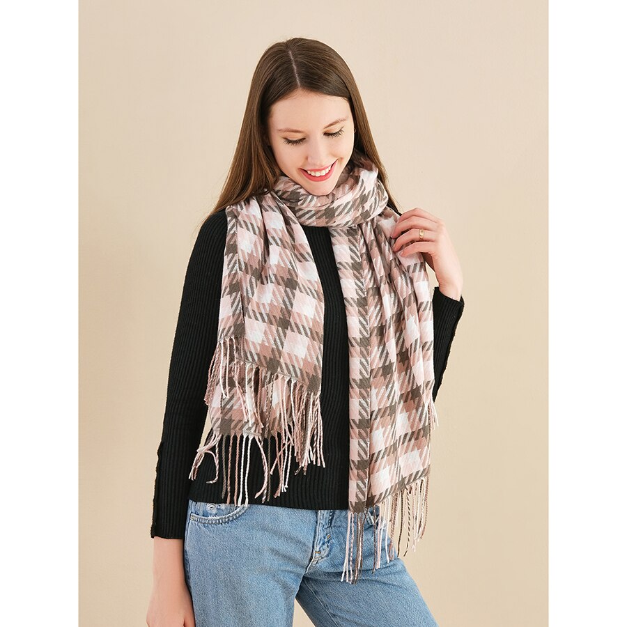 Dyr houndstooth patter kvinder tørklæde vinter blød stor lang cashmere kvast tykt varmt sjal